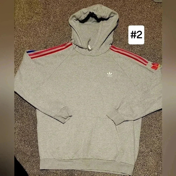 ADIDAS Hoodie, Gray, 3D trefoil, 3 stripe, front pocket, mens size XLG - Picture 2 of 2